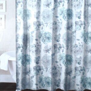 Fabric Shower Curtain Liner Hooks Included 14 Piece Set 72x72 Green Floral